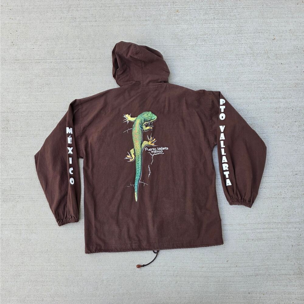 Y2K Mexico Gecko Jacket Puerto Vallarta Brown Zip Hoodie Tourist Graphic